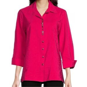 NWOT Ali Miles FUCHSIA PINK Blouse Size M FANCY BUTTONS Travel Cruise Casual